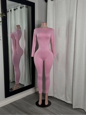 Pink Long-Sleeve Stretch Jumpsuit